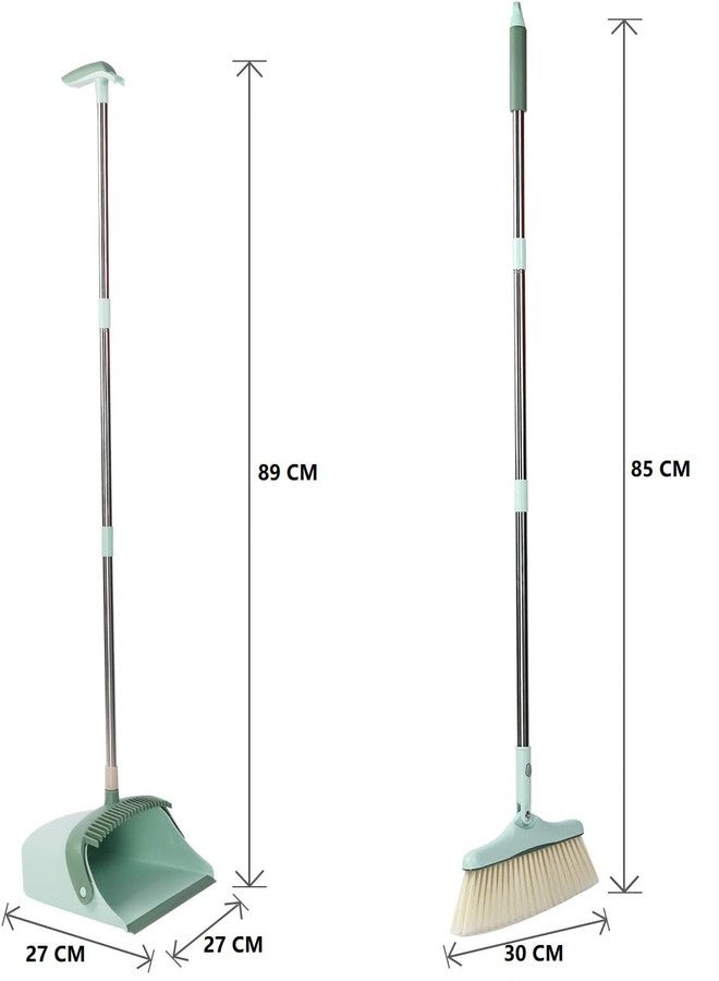 TRADY Household Cleaning Multi-Function Cleaning Soft Broom Plastic Material Long Handle Rotary Dustpan Rubber Lip Design Combination Broom and Dustpan Set - Image 2